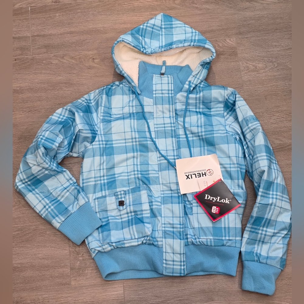 NWT Helix Snowboardwear DryLok Jacket Womans Sz Small Turqouise Plaid